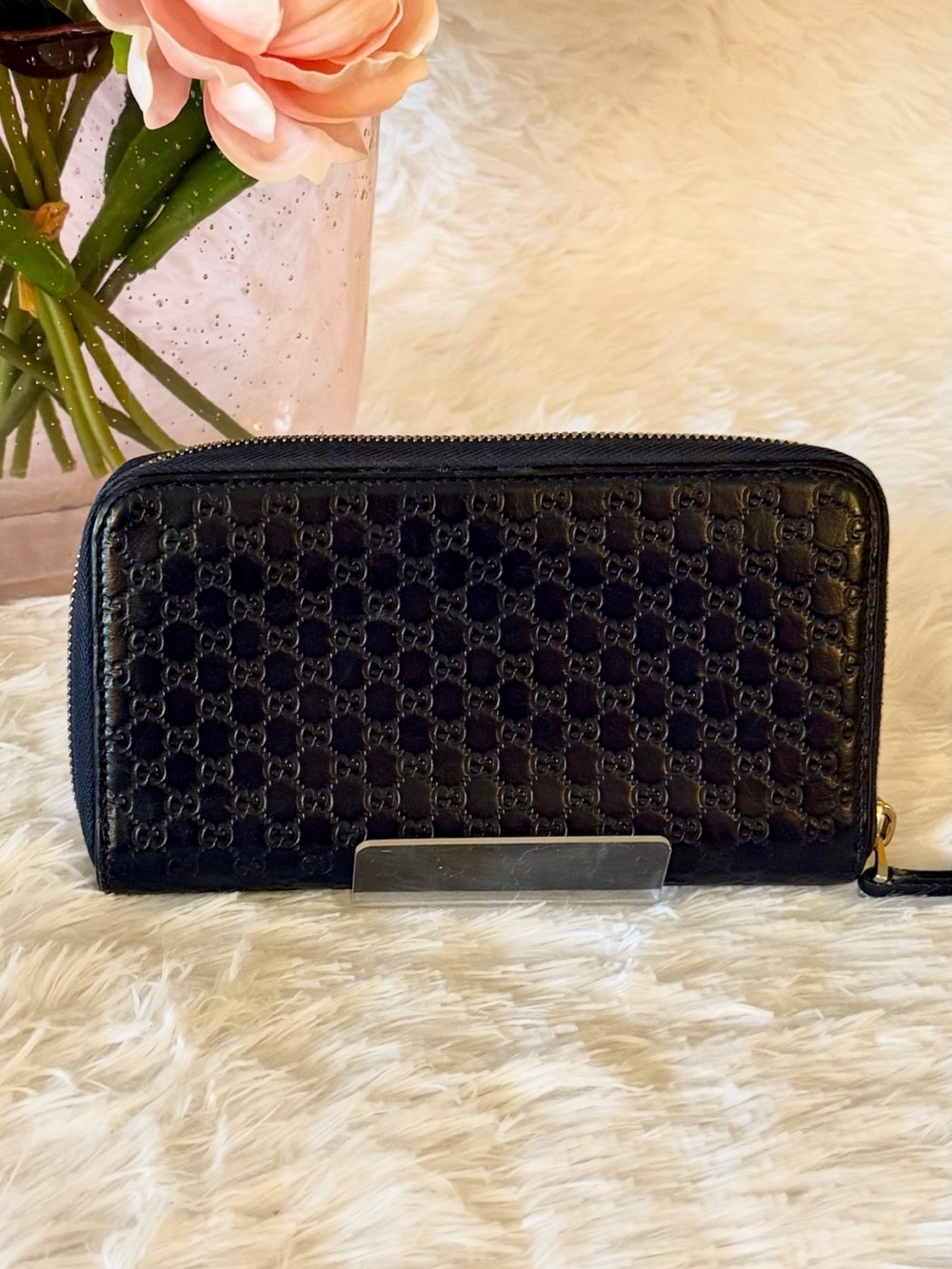 Gucci Micro Guccisima Leather Zip Around Wallet Dark Blue